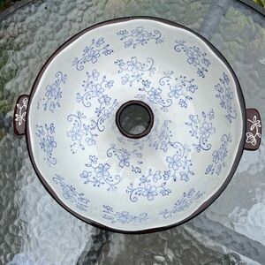 Blue Floral Ceramic Bundt Cake Pan with matching serving platter